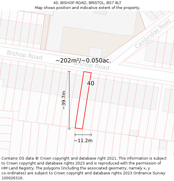 40, BISHOP ROAD, BRISTOL, BS7 8LT: Plot and title map
