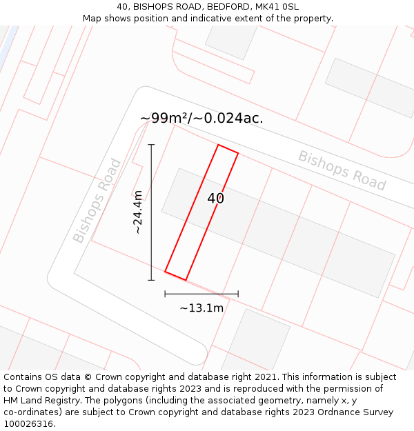 40, BISHOPS ROAD, BEDFORD, MK41 0SL: Plot and title map