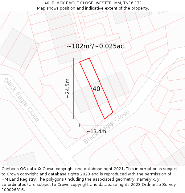 40, BLACK EAGLE CLOSE, WESTERHAM, TN16 1TF: Plot and title map