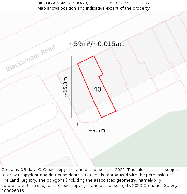 40, BLACKAMOOR ROAD, GUIDE, BLACKBURN, BB1 2LG: Plot and title map