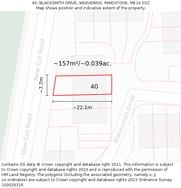 40, BLACKSMITH DRIVE, WEAVERING, MAIDSTONE, ME14 5SZ: Plot and title map