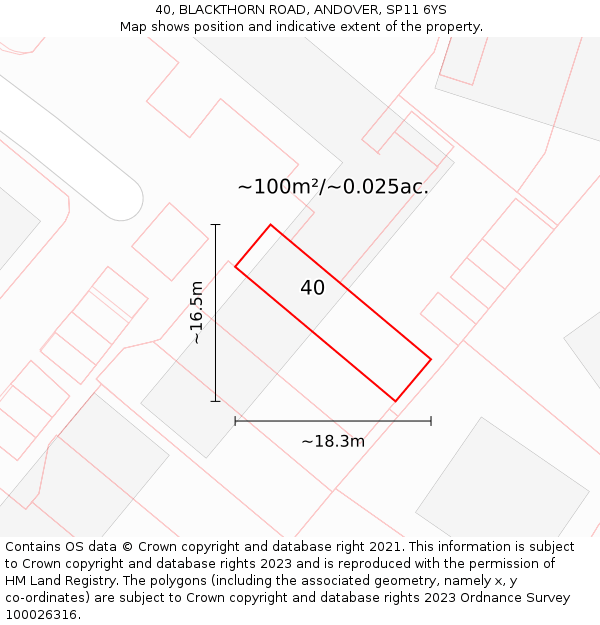 40, BLACKTHORN ROAD, ANDOVER, SP11 6YS: Plot and title map