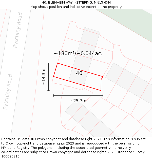 40, BLENHEIM WAY, KETTERING, NN15 6XH: Plot and title map
