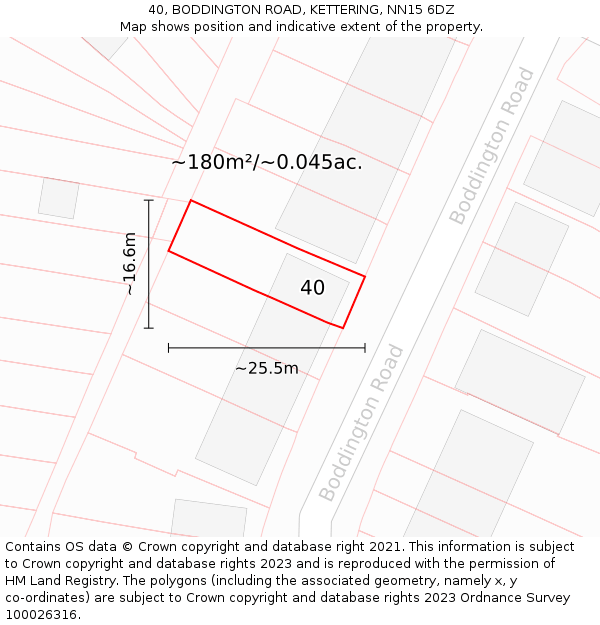 40, BODDINGTON ROAD, KETTERING, NN15 6DZ: Plot and title map