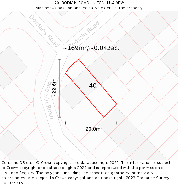 40, BODMIN ROAD, LUTON, LU4 9BW: Plot and title map