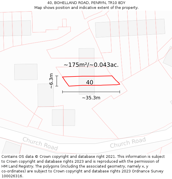 40, BOHELLAND ROAD, PENRYN, TR10 8DY: Plot and title map
