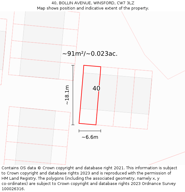 40, BOLLIN AVENUE, WINSFORD, CW7 3LZ: Plot and title map