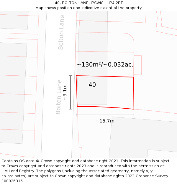40, BOLTON LANE, IPSWICH, IP4 2BT: Plot and title map