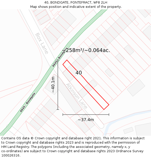 40, BONDGATE, PONTEFRACT, WF8 2LH: Plot and title map