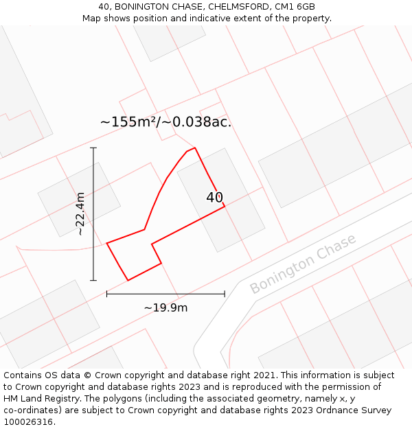 40, BONINGTON CHASE, CHELMSFORD, CM1 6GB: Plot and title map