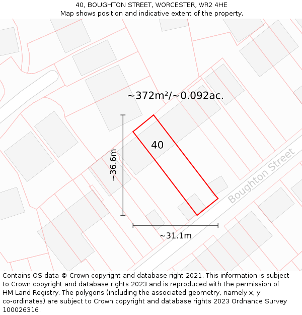 40, BOUGHTON STREET, WORCESTER, WR2 4HE: Plot and title map