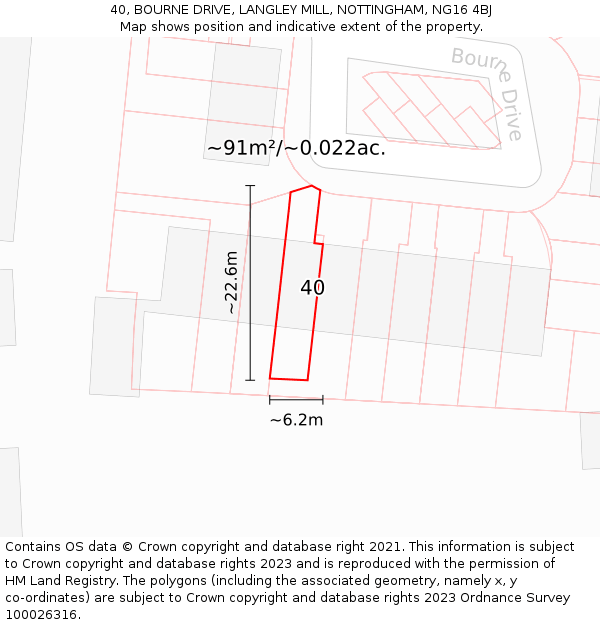 40, BOURNE DRIVE, LANGLEY MILL, NOTTINGHAM, NG16 4BJ: Plot and title map