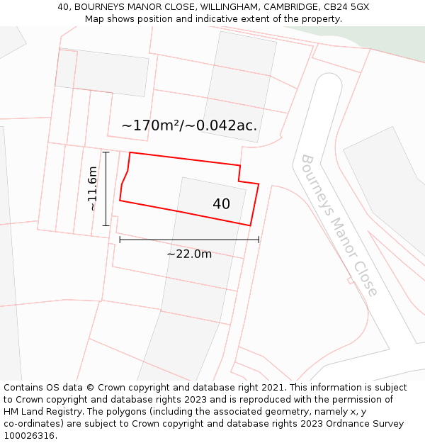 40, BOURNEYS MANOR CLOSE, WILLINGHAM, CAMBRIDGE, CB24 5GX: Plot and title map