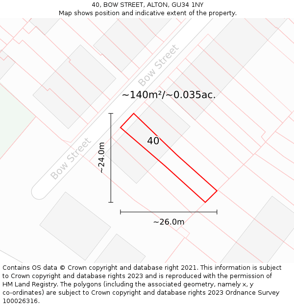 40, BOW STREET, ALTON, GU34 1NY: Plot and title map