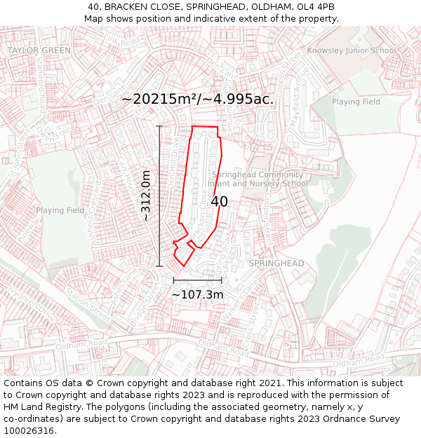 40, BRACKEN CLOSE, SPRINGHEAD, OLDHAM, OL4 4PB: Plot and title map