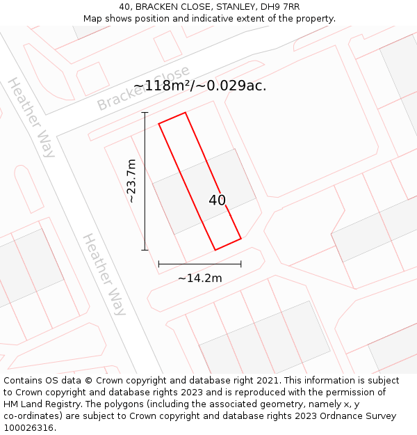 40, BRACKEN CLOSE, STANLEY, DH9 7RR: Plot and title map