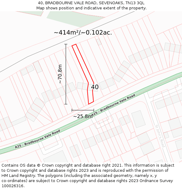 40, BRADBOURNE VALE ROAD, SEVENOAKS, TN13 3QL: Plot and title map
