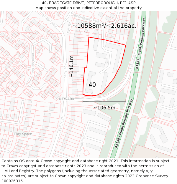 40, BRADEGATE DRIVE, PETERBOROUGH, PE1 4SP: Plot and title map
