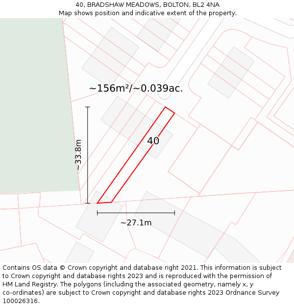 40, BRADSHAW MEADOWS, BOLTON, BL2 4NA: Plot and title map