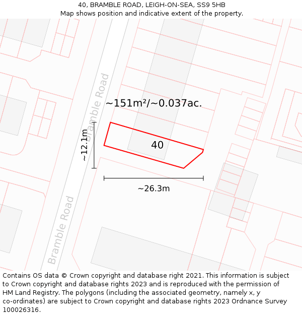 40, BRAMBLE ROAD, LEIGH-ON-SEA, SS9 5HB: Plot and title map