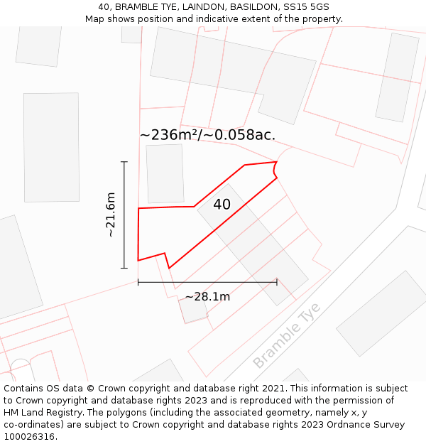 40, BRAMBLE TYE, LAINDON, BASILDON, SS15 5GS: Plot and title map