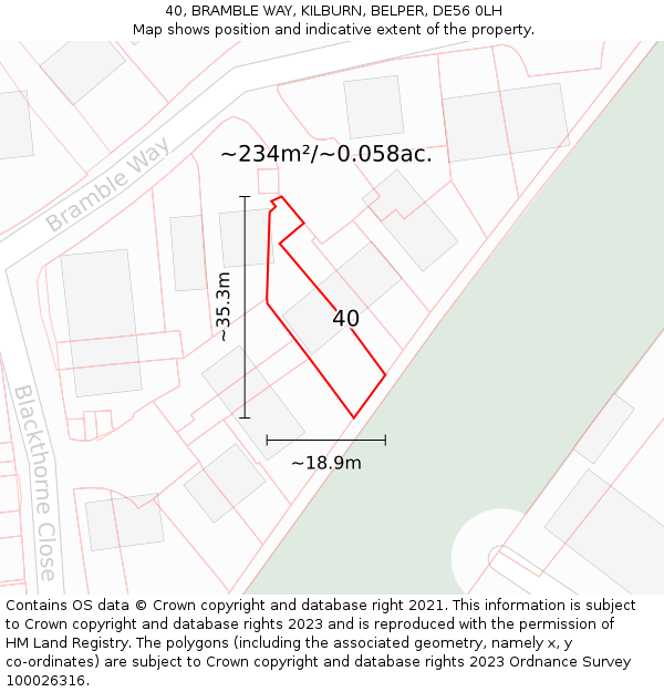 40, BRAMBLE WAY, KILBURN, BELPER, DE56 0LH: Plot and title map