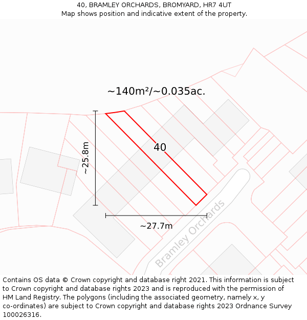 40, BRAMLEY ORCHARDS, BROMYARD, HR7 4UT: Plot and title map