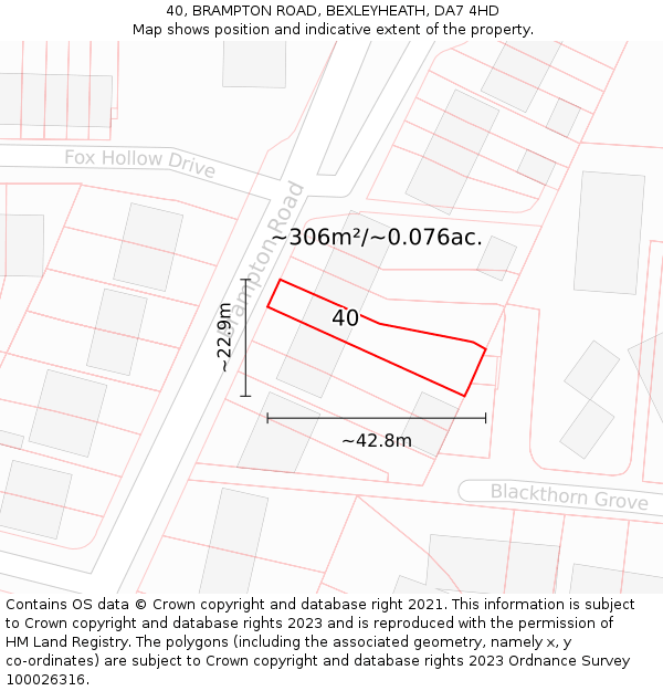 40, BRAMPTON ROAD, BEXLEYHEATH, DA7 4HD: Plot and title map