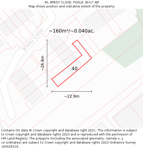 40, BREDY CLOSE, POOLE, BH17 9JP: Plot and title map