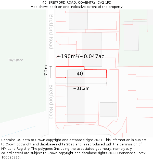 40, BRETFORD ROAD, COVENTRY, CV2 1FD: Plot and title map