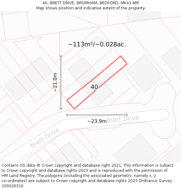 40, BRETT DRIVE, BROMHAM, BEDFORD, MK43 8RF: Plot and title map