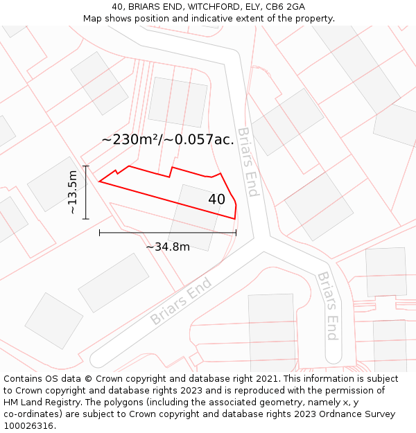 40, BRIARS END, WITCHFORD, ELY, CB6 2GA: Plot and title map
