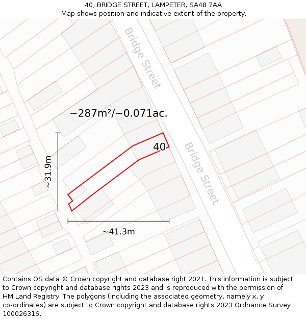 40, BRIDGE STREET, LAMPETER, SA48 7AA: Plot and title map