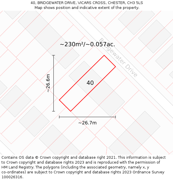 40, BRIDGEWATER DRIVE, VICARS CROSS, CHESTER, CH3 5LS: Plot and title map