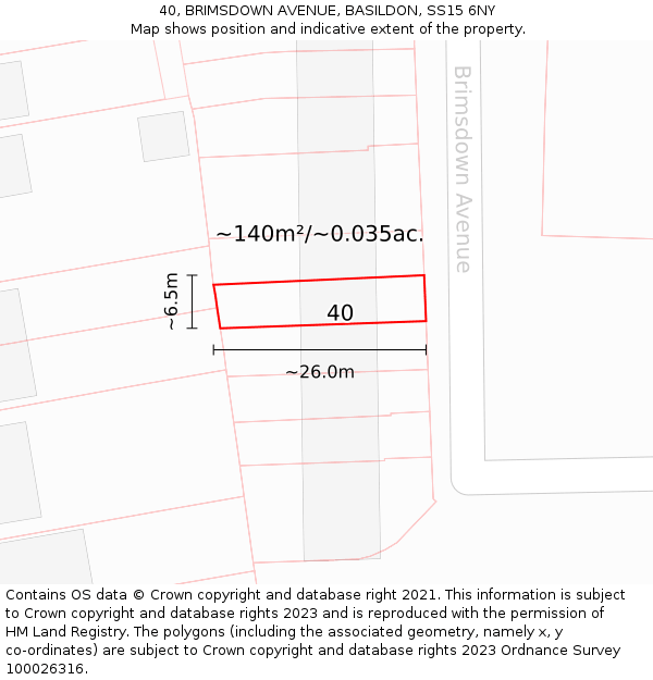 40, BRIMSDOWN AVENUE, BASILDON, SS15 6NY: Plot and title map