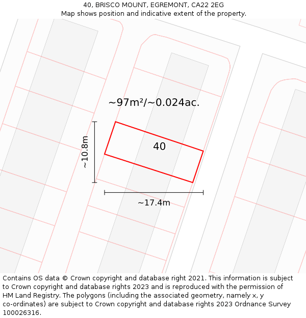 40, BRISCO MOUNT, EGREMONT, CA22 2EG: Plot and title map