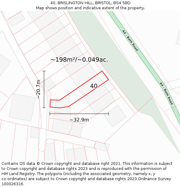 40, BRISLINGTON HILL, BRISTOL, BS4 5BD: Plot and title map