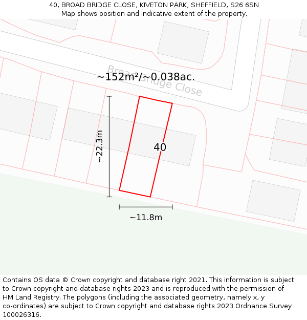 40, BROAD BRIDGE CLOSE, KIVETON PARK, SHEFFIELD, S26 6SN: Plot and title map