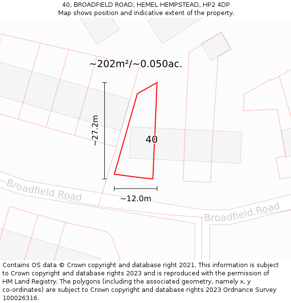 40, BROADFIELD ROAD, HEMEL HEMPSTEAD, HP2 4DP: Plot and title map
