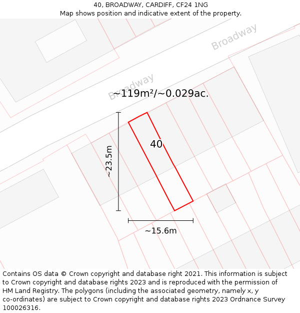 40, BROADWAY, CARDIFF, CF24 1NG: Plot and title map