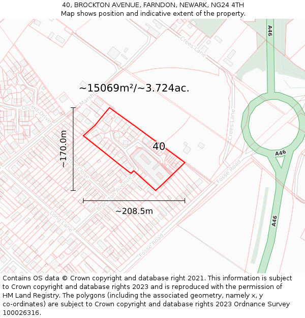 40, BROCKTON AVENUE, FARNDON, NEWARK, NG24 4TH: Plot and title map