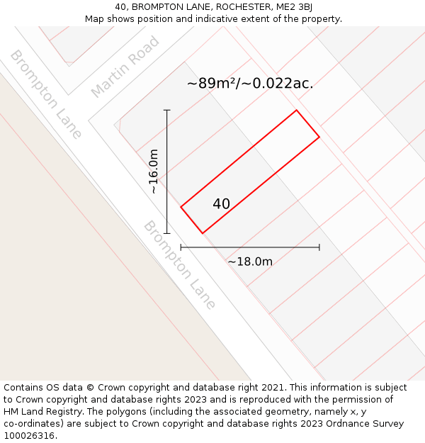 40, BROMPTON LANE, ROCHESTER, ME2 3BJ: Plot and title map