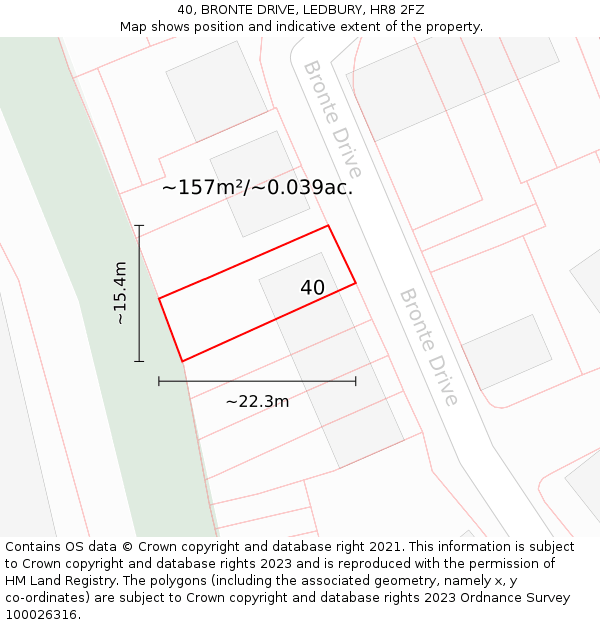 40, BRONTE DRIVE, LEDBURY, HR8 2FZ: Plot and title map