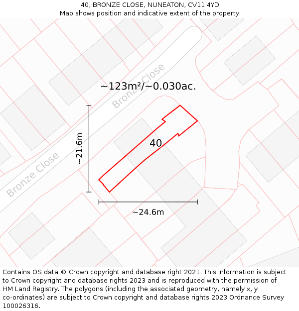 40, BRONZE CLOSE, NUNEATON, CV11 4YD: Plot and title map