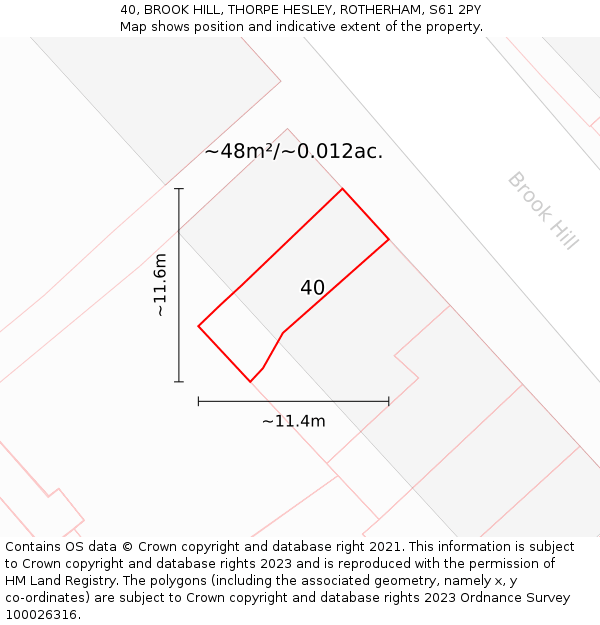 40, BROOK HILL, THORPE HESLEY, ROTHERHAM, S61 2PY: Plot and title map