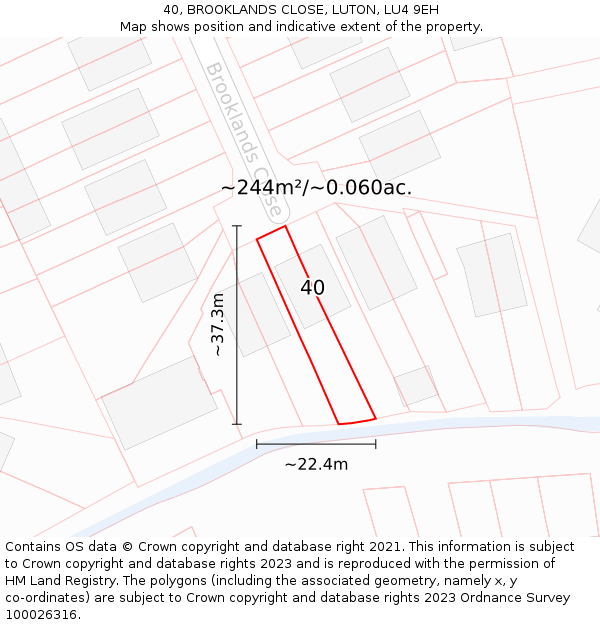 40, BROOKLANDS CLOSE, LUTON, LU4 9EH: Plot and title map