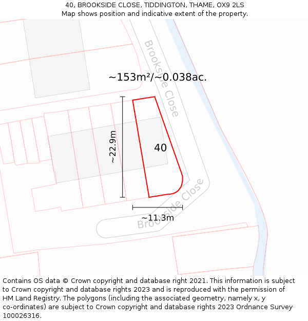 40, BROOKSIDE CLOSE, TIDDINGTON, THAME, OX9 2LS: Plot and title map