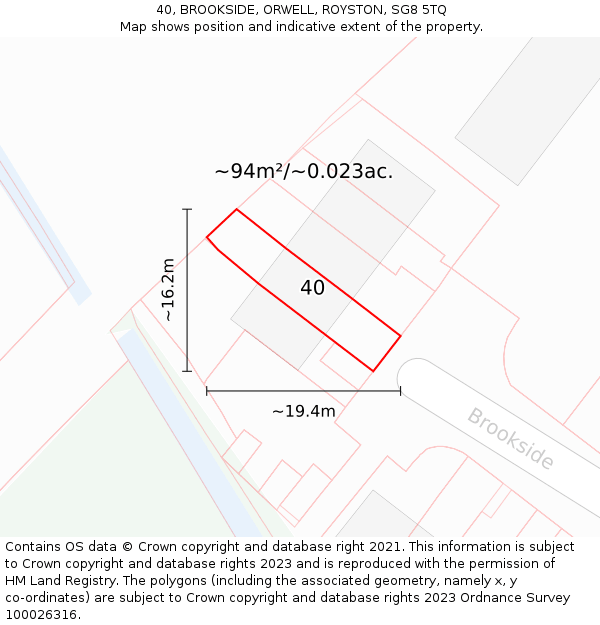 40, BROOKSIDE, ORWELL, ROYSTON, SG8 5TQ: Plot and title map