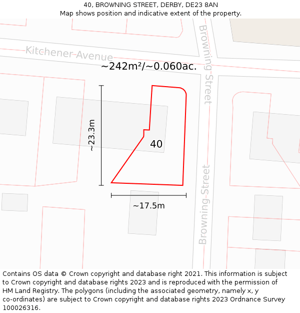 40, BROWNING STREET, DERBY, DE23 8AN: Plot and title map