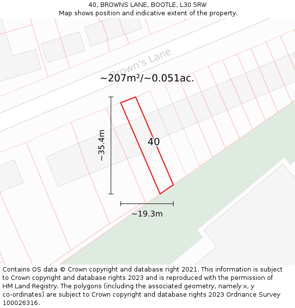 40, BROWNS LANE, BOOTLE, L30 5RW: Plot and title map